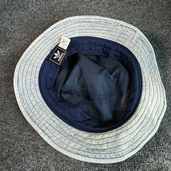 Adidas Hat Cap Bucket Denim Trefoil Embroidered Lined Mens Small Casual - Picture 6 of 6